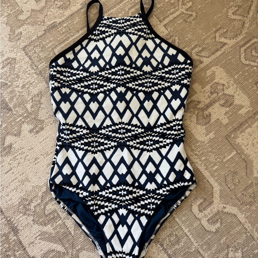 Seafolly size 12 High-Neck Navy Aztec Patterned One-Piece underwire swimsuit